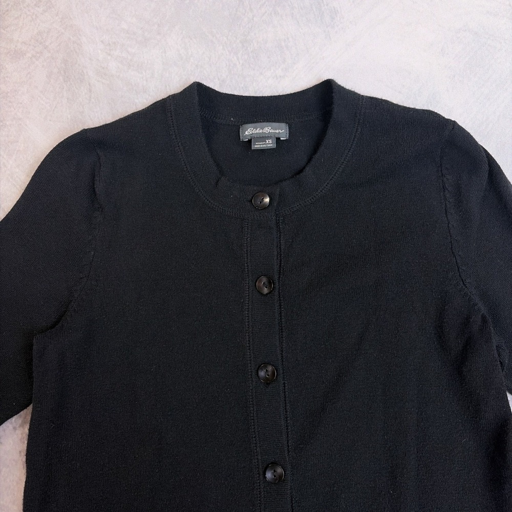 Eddie Bauer Womens Black Cotton Blend Button Front Cardigan Sweater XS